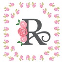 letra R y rosas rosadas.