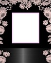 marco y florecillas rosadas, fondo negro.