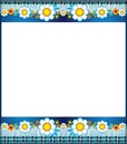 marco azul, franja flores blanco y amarillo