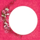 marco circular rosado y flores.