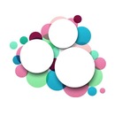 3 círculos sobre burbujas de colores.