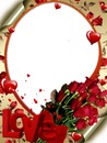 Love, marco y ramo de rosas, 1 foto.