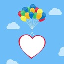 corazón elevado al cielo, en globos.