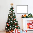 Feliz Navidad, árbol, chimenea, cuadro, 1 foto