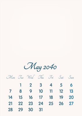 May 2040 // 2019 to 2046 // VIP Calendar // Basic Color // English Fotoğraf editörü
