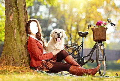 Femme avec un chien Photo frame effect