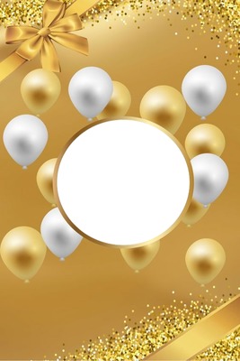 marco aniversario, globos dorados