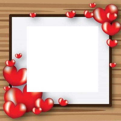 marco,corazones rojos, fondo marrón, una foto.