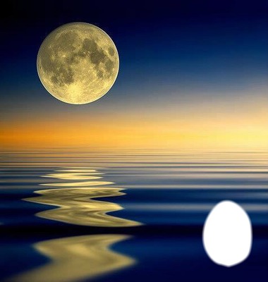 The moon shinning on the Ocean Photomontage