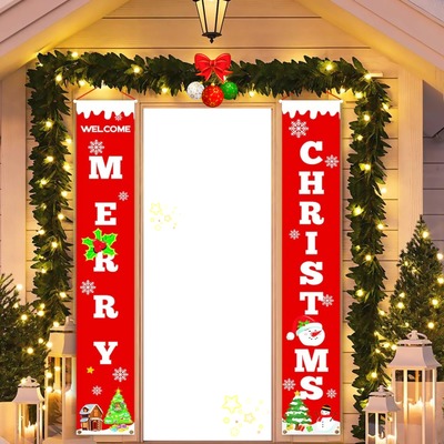 Merry Christmas, portal luces, 2 fotos Fotomontaż