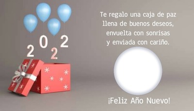 Feliz Año Nuevo , mensaje, caja, globos, 1 foto Fotomontagem