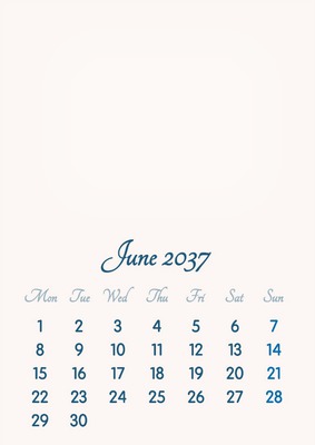 June 2037 // 2019 to 2046 // VIP Calendar // Basic Color // English Photo frame effect