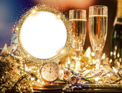Feliz Año Nuevo, copas, brindis, 1 foto Фотомонтажа
