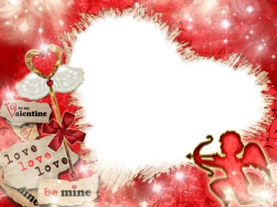 Feliz San Valentín, cupido, corazón. Photomontage