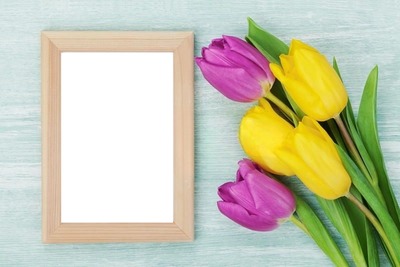 marco y tulipanes. Fotomontaža