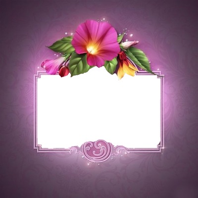 marco y flores, fondo lila Fotomontaggio