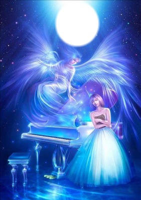 blue angel with piano フォトモンタージュ