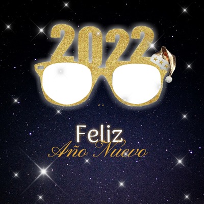 Feliz Año Nuevo 2022, anteojos,  2 fotos Photo frame effect