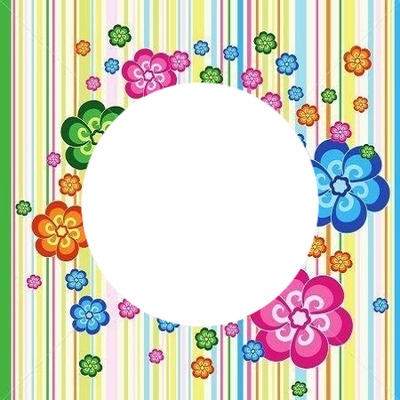 marco circular y flores, fondo a rayas. Fotomontagem