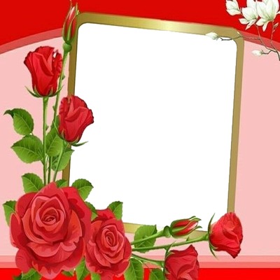 marco y rosas rojas. Fotomontáž