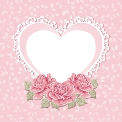 corazón y rosas rosadas. Fotomontage