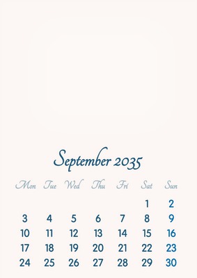September 2035 // 2019 to 2046 // VIP Calendar // Basic Color // English