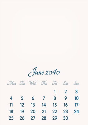 June 2040 // 2019 to 2046 // VIP Calendar // Basic Color // English Fotoğraf editörü