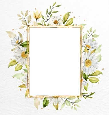 marco y flores blancas. Fotomontage