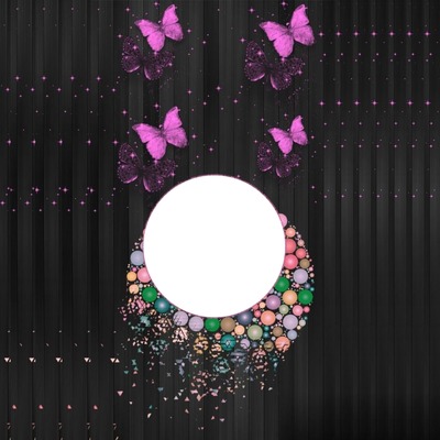 circulo y mariposas lila. Photomontage