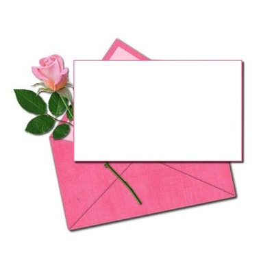 carta en sobre rosado, detalle rosa rosada. Fotomontāža