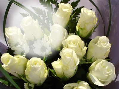 fehér rózsa csokor Φωτομοντάζ