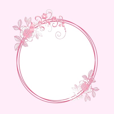 marco circular y flores, fondo rosado.