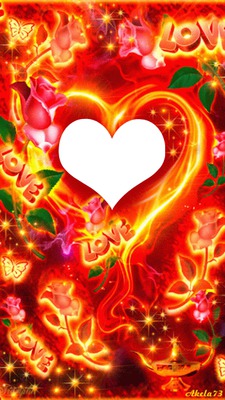 un coeur avec des roses et love 1 photo Photo frame effect