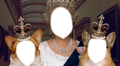 la reine d'angleterre et ses chiens フォトモンタージュ