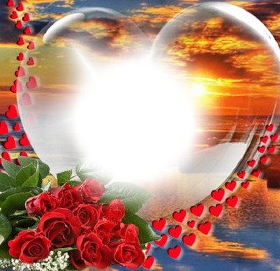 Coeur avec un bouquet Photo frame effect