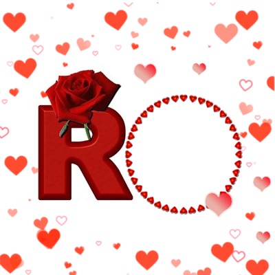 Letra R, roja, entre corazones, 1 foto Montage photo