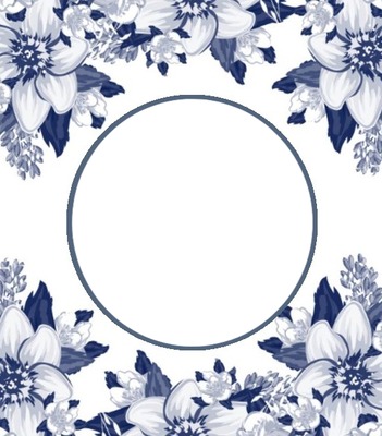 circulo y flores azules. Fotomontage