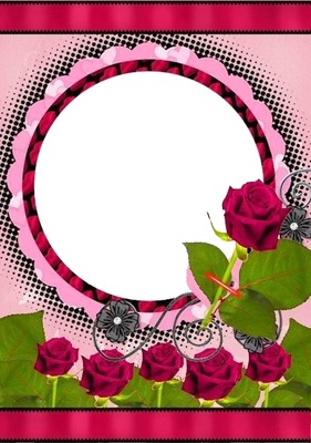 marco rosado  y rosas fucsia. フォトモンタージュ