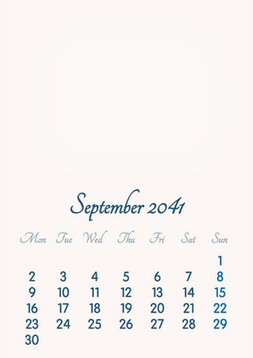 September 2041 // 2019 to 2046 // VIP Calendar // Basic Color // English Fotomontagem