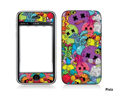 Cute Mobil phone with litlle monsters フォトモンタージュ