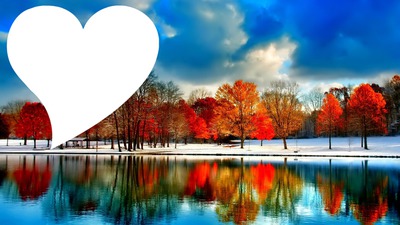 snow with autumn Photo frame effect