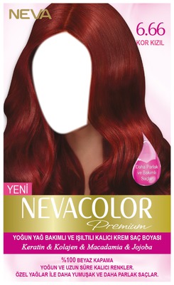 Nevacolor Premium Kalıcı Krem Saç Boyası Seti 6.66 Kor Kızıl Fotomontaža