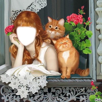 la petite fille et les chats Photomontage