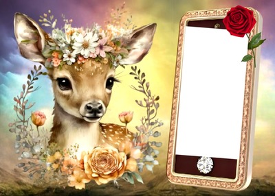 deer with cell Photo frame effect