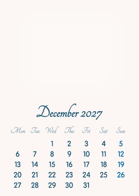 December 2027 // 2019 to 2046 // VIP Calendar // Basic Color // English Photo frame effect