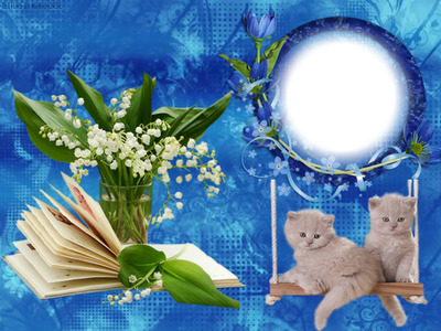 Cadre fleurs & chatons Fotomontáž
