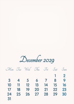 December 2029 // 2019 to 2046 // VIP Calendar // Basic Color // English Photo frame effect