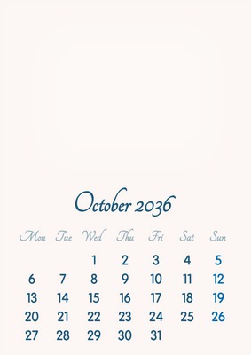 October 2036 // 2019 to 2046 // VIP Calendar // Basic Color // English Fotomontāža