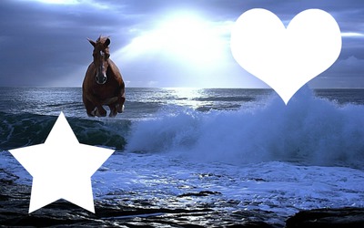 cheval qui cour dans la mer Photomontage