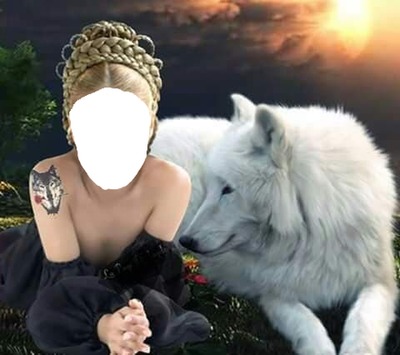 renewilly lobo blanco y chica Photo frame effect
